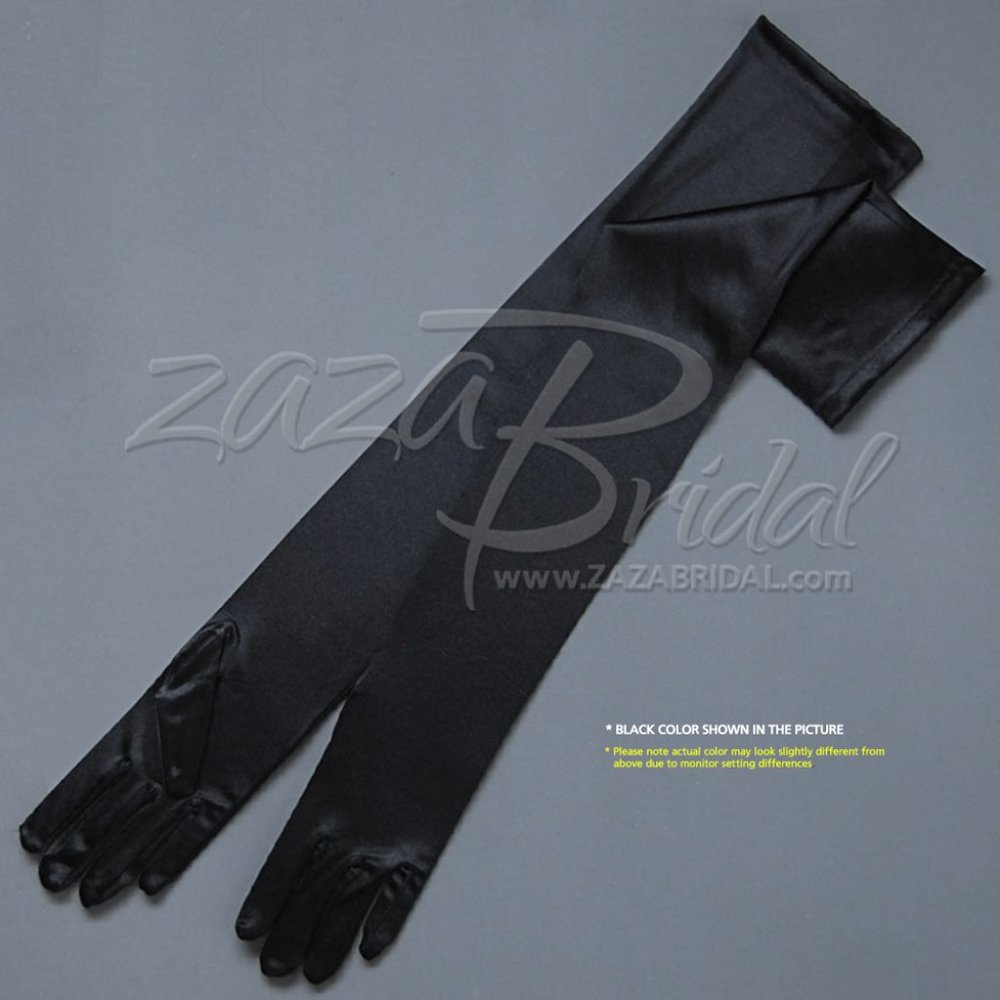 23.5″ Long Shiny Stretch Satin Dress Gloves Opera Length 16BL-Black